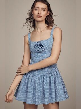 Maeve Smocked Rosette Drop-Waist Mini Dress